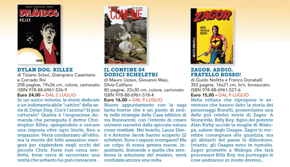 Sergio Bonelli Uscite Luglio
